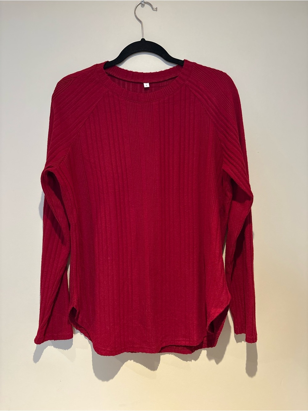 Women's Red Ribbed Long-Sleeve Top - Picture 5 of 8